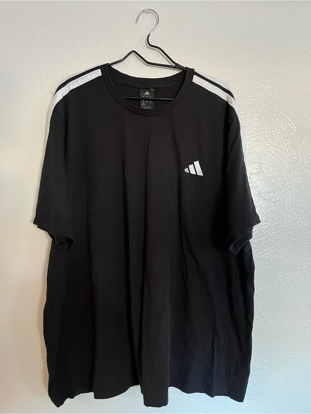 adidas Black Short Sleeve Tee with White Shoulder Stripes and Logo